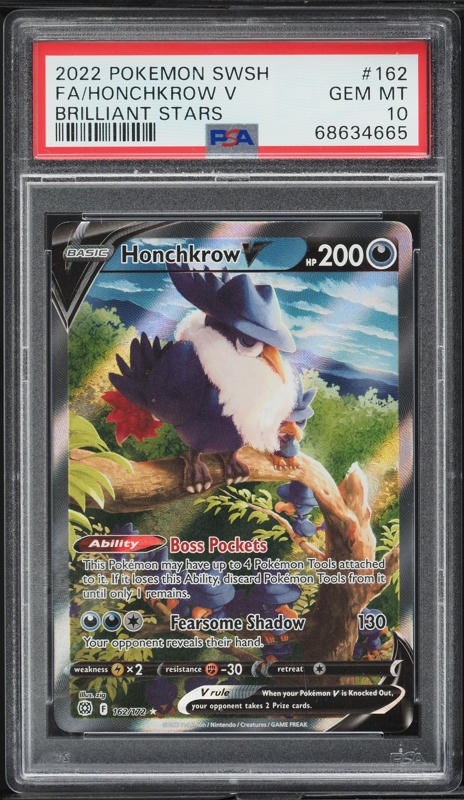2022 Pokemon SWSH Brilliant Stars Full Art Honchkrow V #162 PSA 10