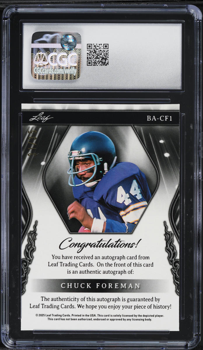 2025 Leaf Sports Heroes Silver Crystal Chuck Foreman AUTO /35 #BA-CF1 CGC 10 GEM