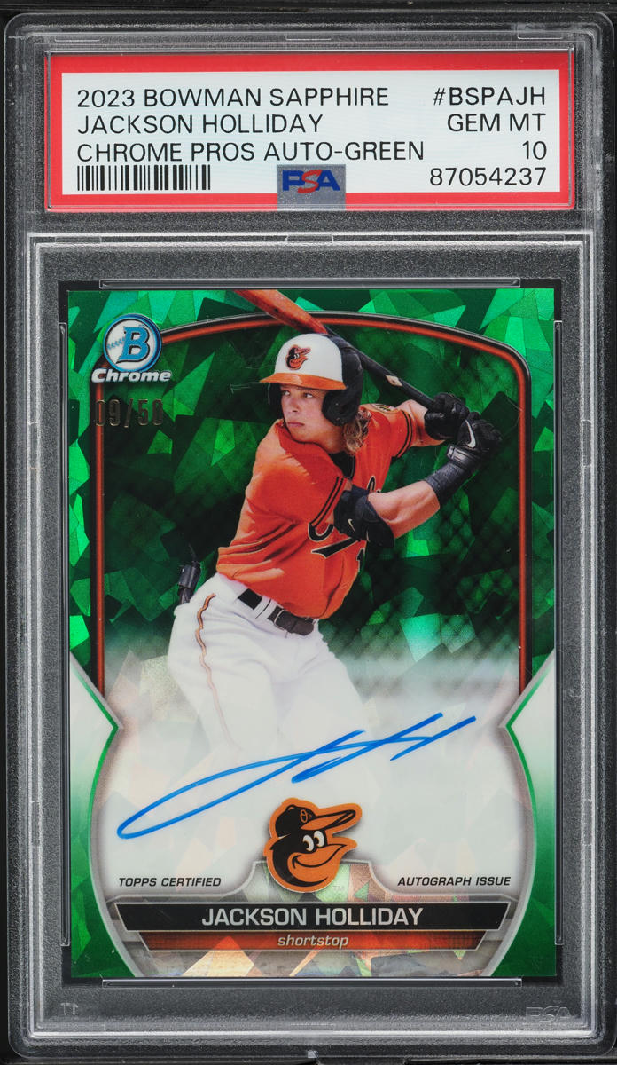 2023 Bowman Chrome Sapphire Green Jackson Holliday PROSPECT AUTO /99 PSA 10