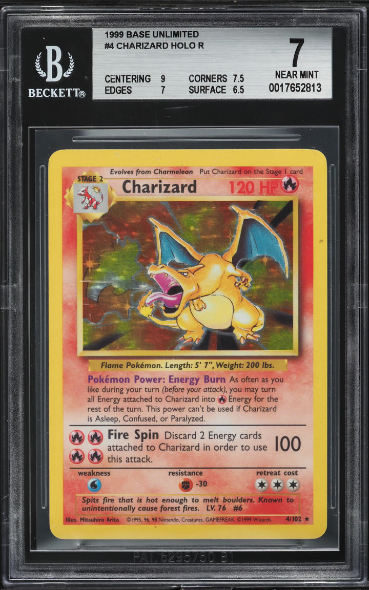 1999 Pokemon Base Set Holo Charizard #4 BGS 7 NRMT