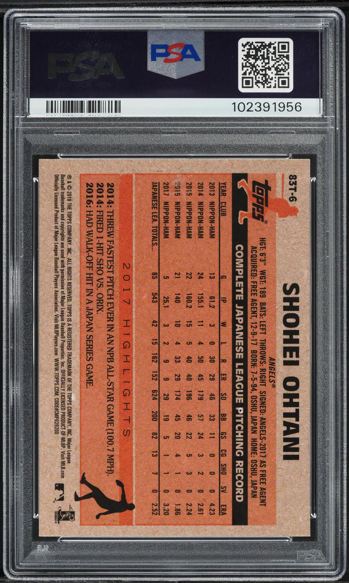 2018 Topps Chrome '83 Refractor Shohei Ohtani ROOKIE #83T-6 PSA 9 MINT