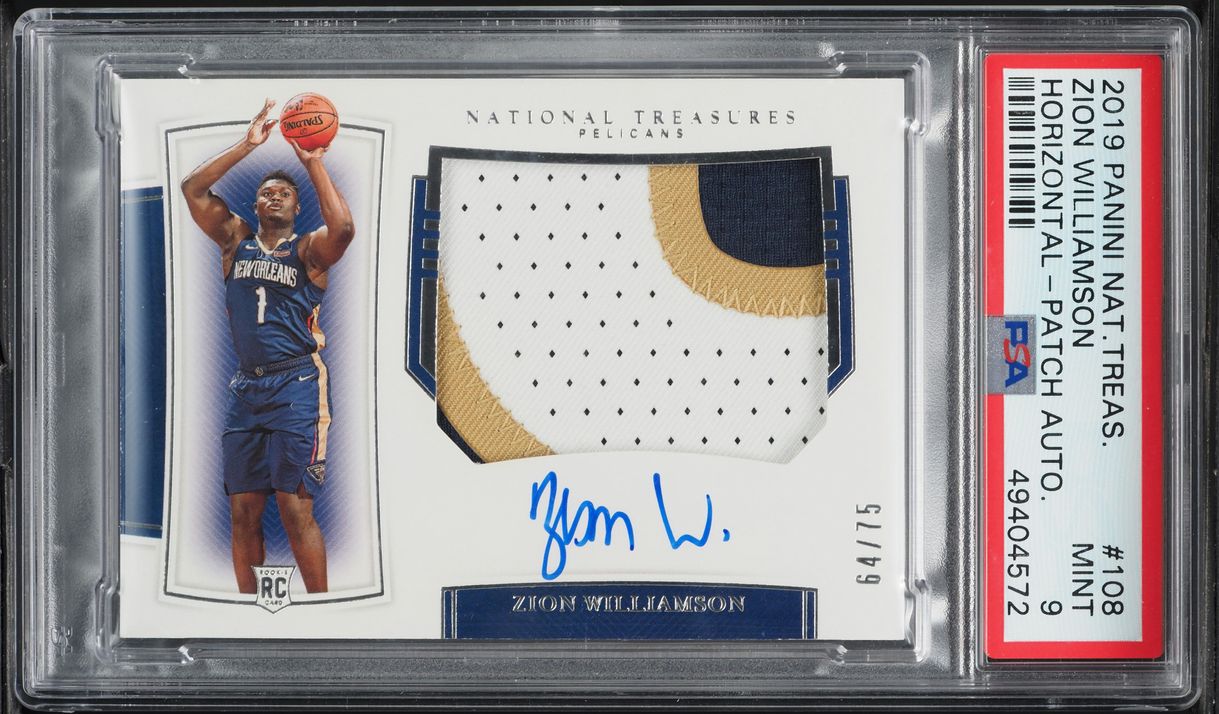 2019 National Treasures Zion Williamson ROOKIE PATCH AUTO /75 #108 PSA 9 MINT