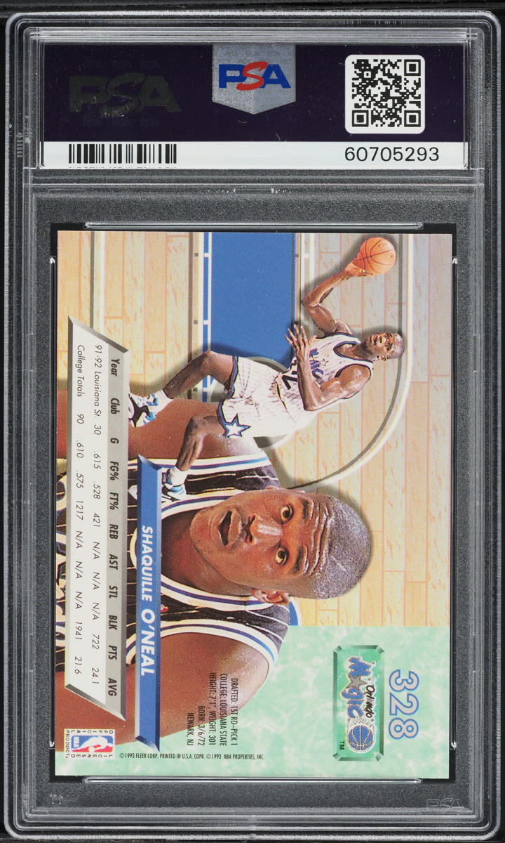 1992 Ultra Basketball Shaquille O'Neal ROOKIE #328 PSA 10 GEM MINT