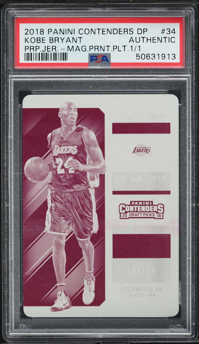 2018 Panini Contenders Draft Picks Magenta Printing Plate Kobe Bryant 1/1 #34 PSA AUTH