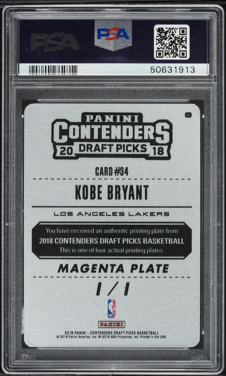 2018 Panini Contenders Draft Picks Magenta Printing Plate Kobe Bryant 1/1 #34 PSA AUTH