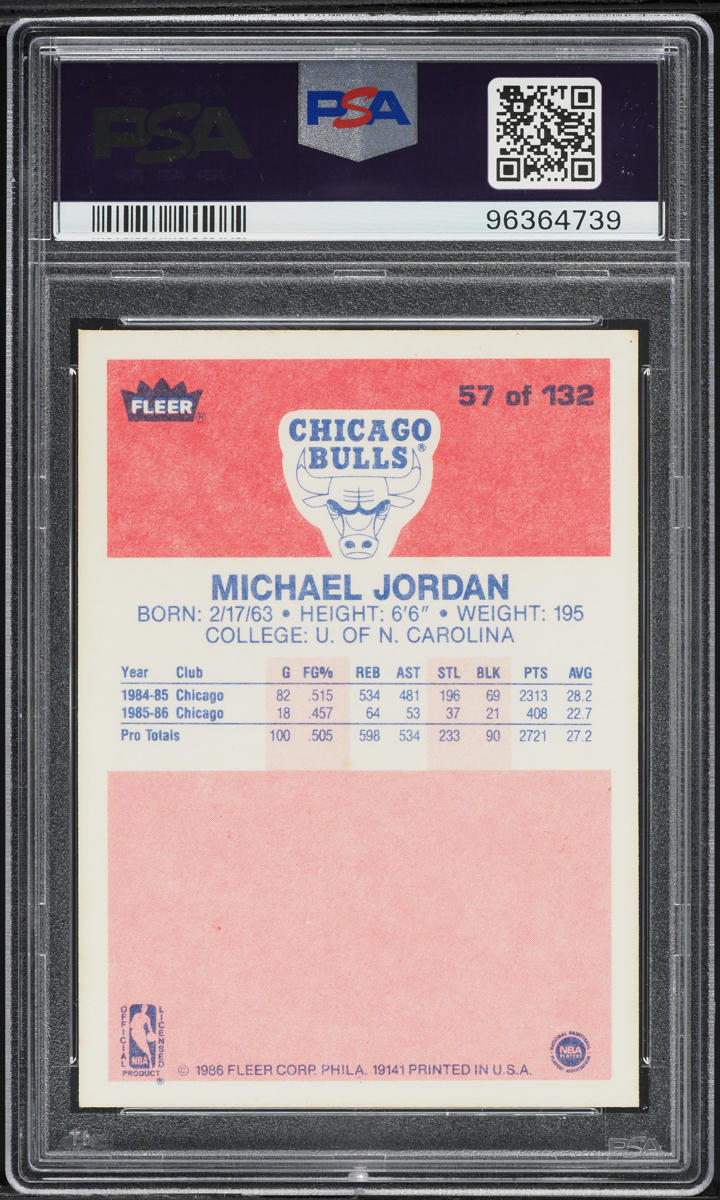 1986 Fleer Basketball Michael Jordan ROOKIE #57 PSA 8 NM-MT