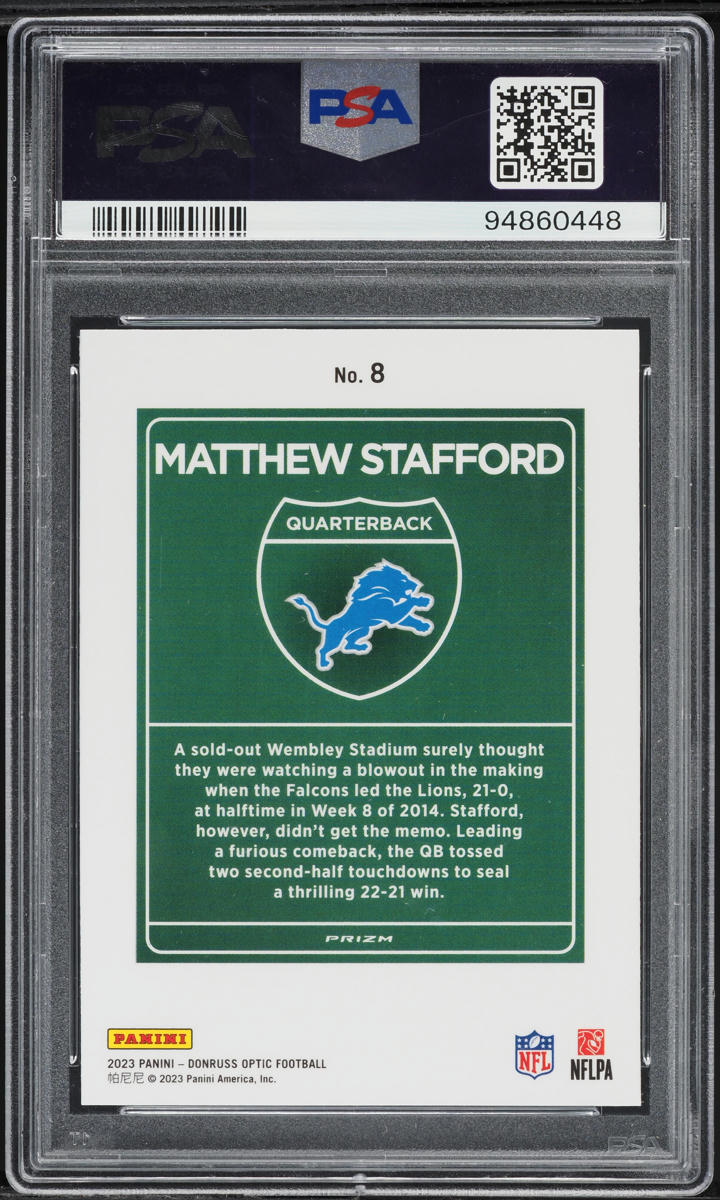 2023 Donruss Optic International Downtown Matthew Stafford #8 PSA 10 GEM MINT