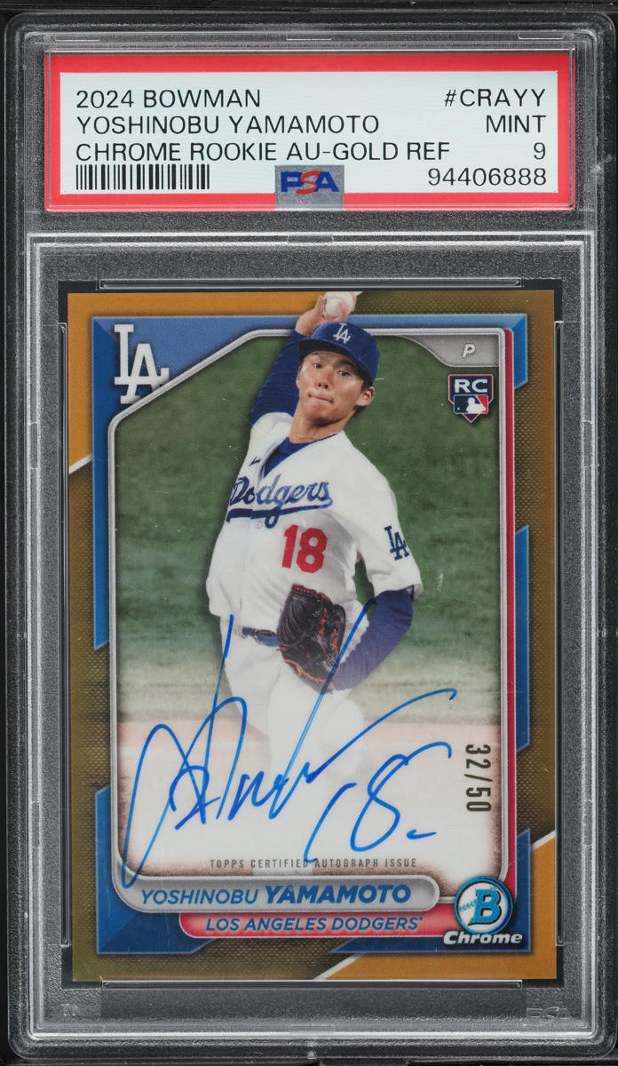 2024 Bowman Chrome Gold Refractor Yoshinobu Yamamoto ROOKIE AUTO /50 PSA 9 MINT