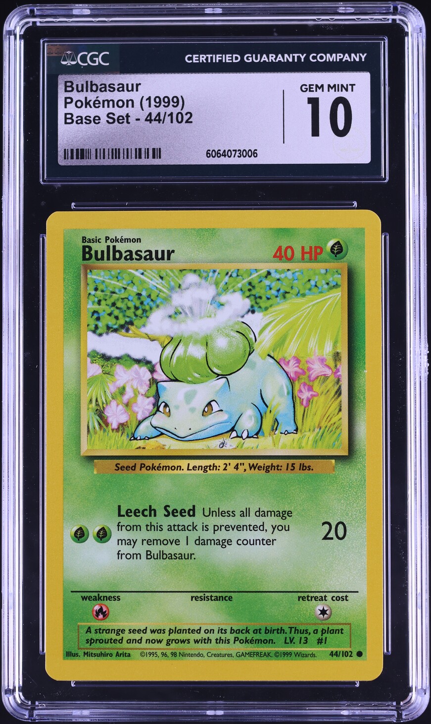 1999 Pokemon Base Set Bulbasaur #44 CGC 10 GEM MINT
