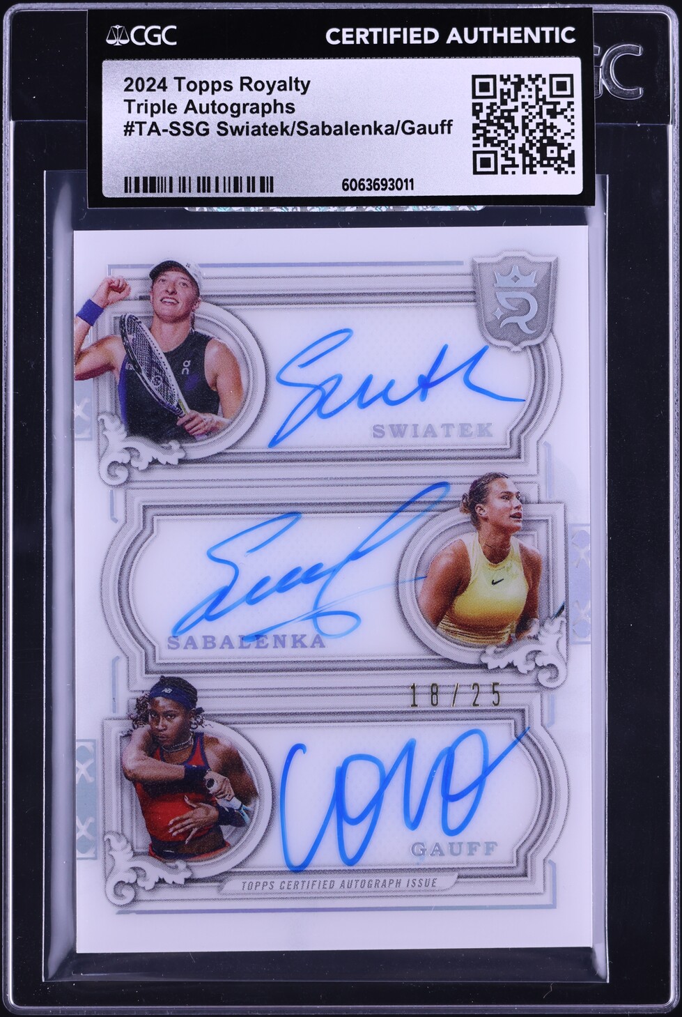2024 Topps Royalty Triple Iga Swiatek Aryna Sabalenka Coco Gauff AUTO /25 #TA-SSG CGC AUTH