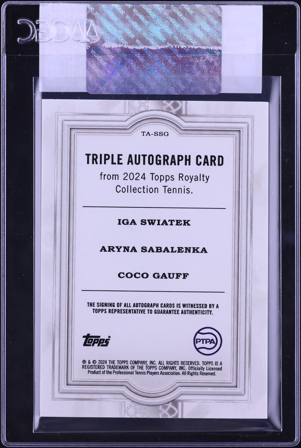 2024 Topps Royalty Triple Iga Swiatek Aryna Sabalenka Coco Gauff AUTO /25 #TA-SSG CGC AUTH