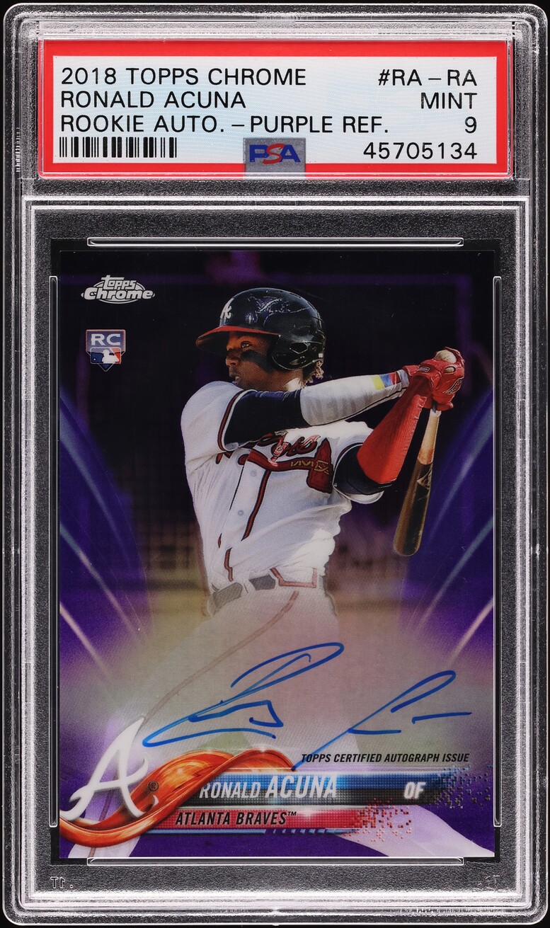 2018 Topps Chrome Purple Refractor Ronald Acuna ROOKIE AUTO /250 PSA 9 MINT