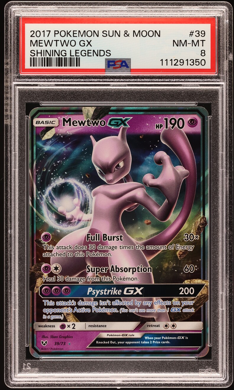2017 Pokemon Sun & Moon Shining Legends Mewtwo GX #39 PSA 8 NM-MT
