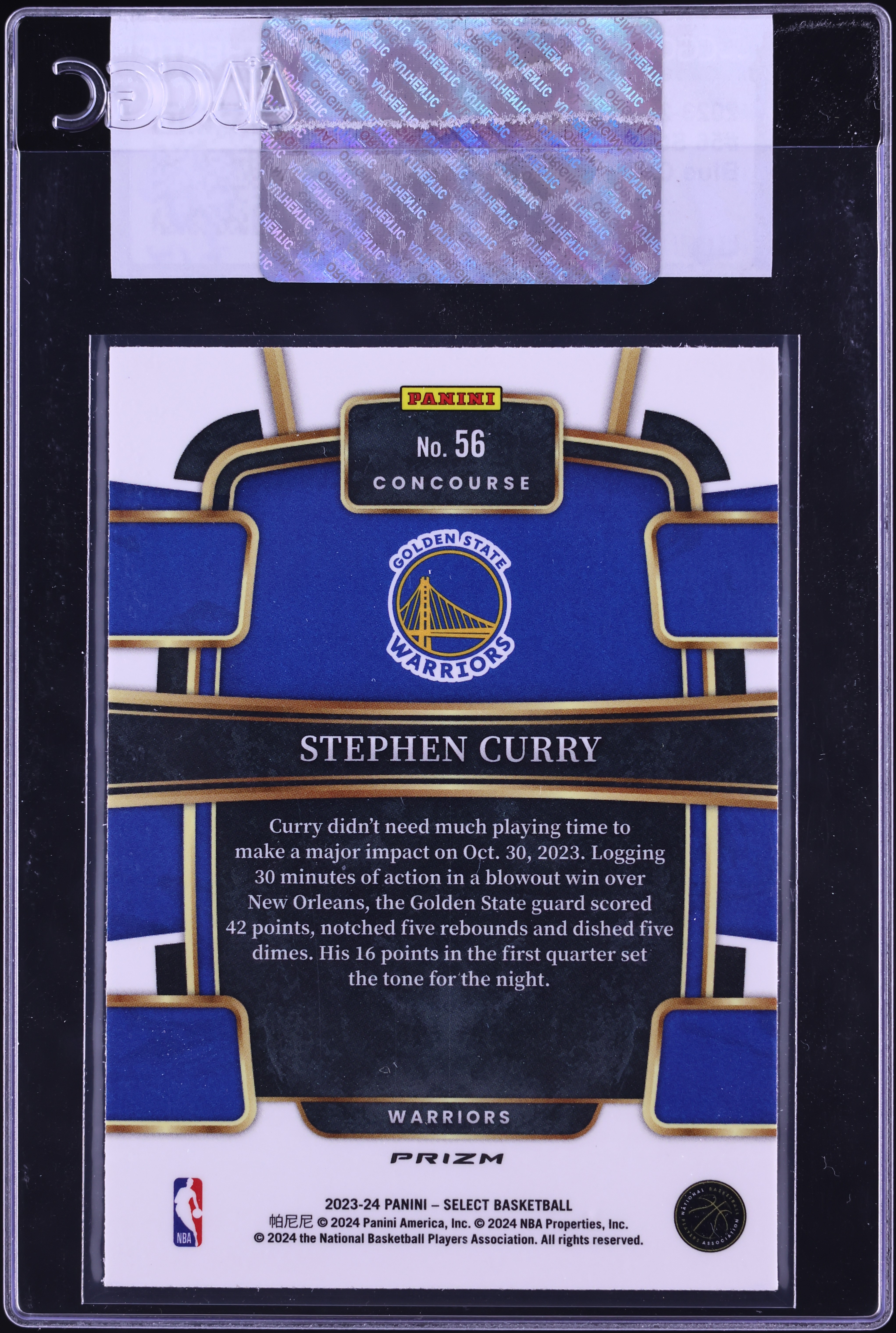 2023 Select Concourse Blue Cracked Ice Prizm Stephen Curry #56 CGC