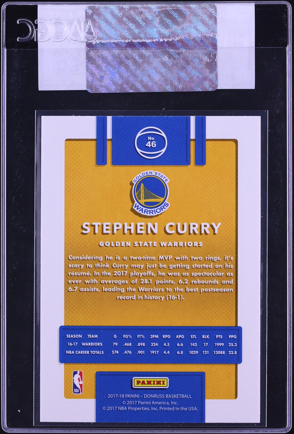 2017 Donruss Basketball Stephen Curry #46 CGC AUTH