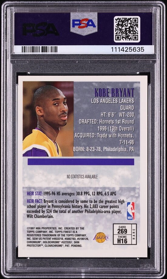 1996 Finest Basketball Kobe Bryant ROOKIE #269 PSA 8 NM-MT