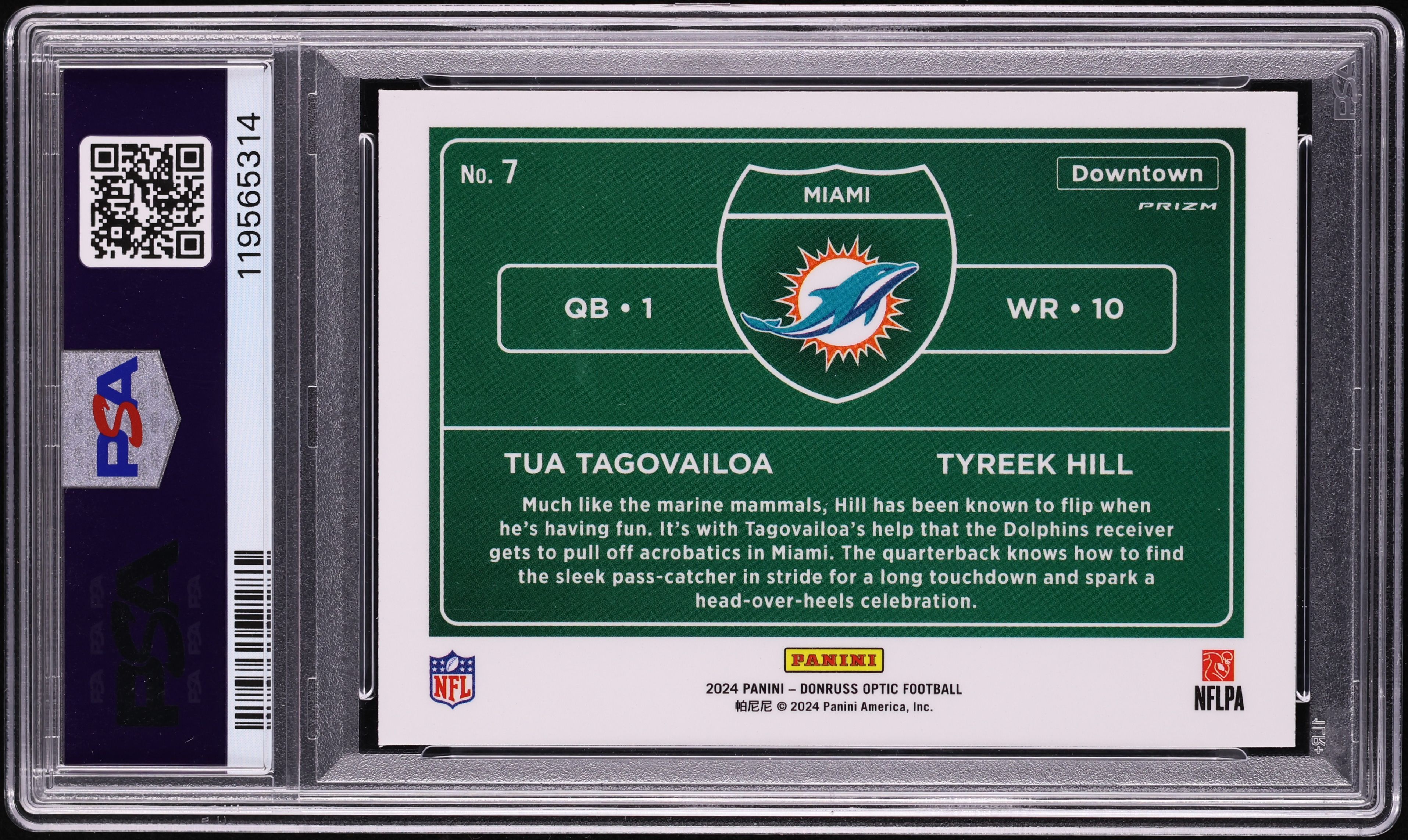 2024 Donruss Optic Downtown Duos Tua Tagovailoa Tyreek Hill #7 PSA 2024 Donruss Optic Downtown Duos Tua Tagovailoa Tyreek Hill #7 PSA