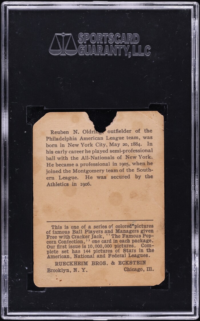 1914 Cracker Jack Rube Oldring #8 SGC AUTH