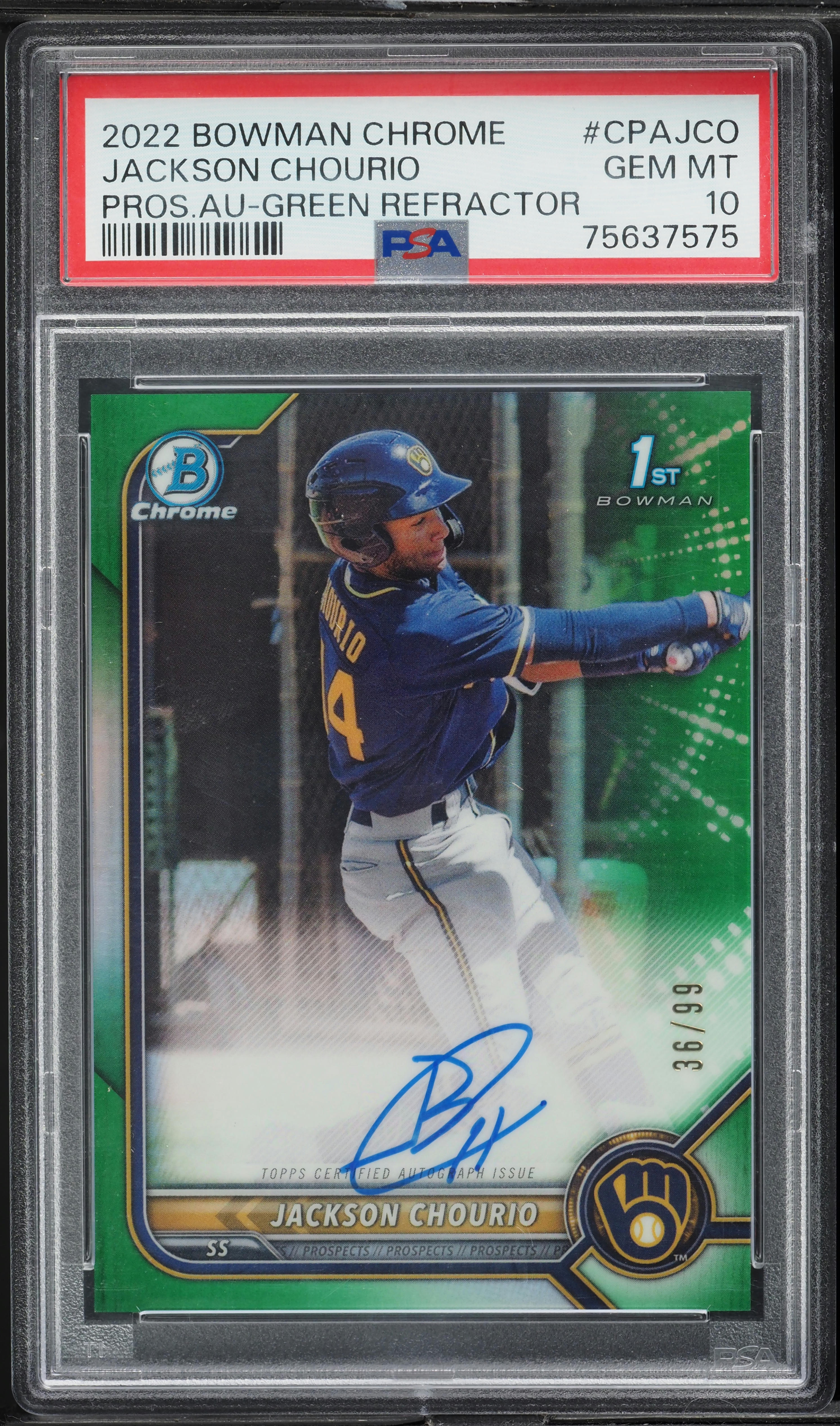 その他 topps bowman chrome JAY-Z refractor 2022 Bowman Chrome Green Refractor Jackson Chourio PROSPECT AUTO