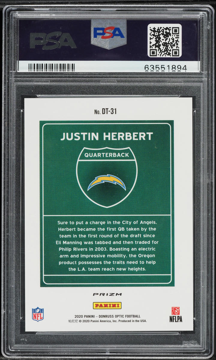 2020 Donruss Optic Downtown Justin Herbert ROOKIE #DT-31 PSA 10 GEM MINT