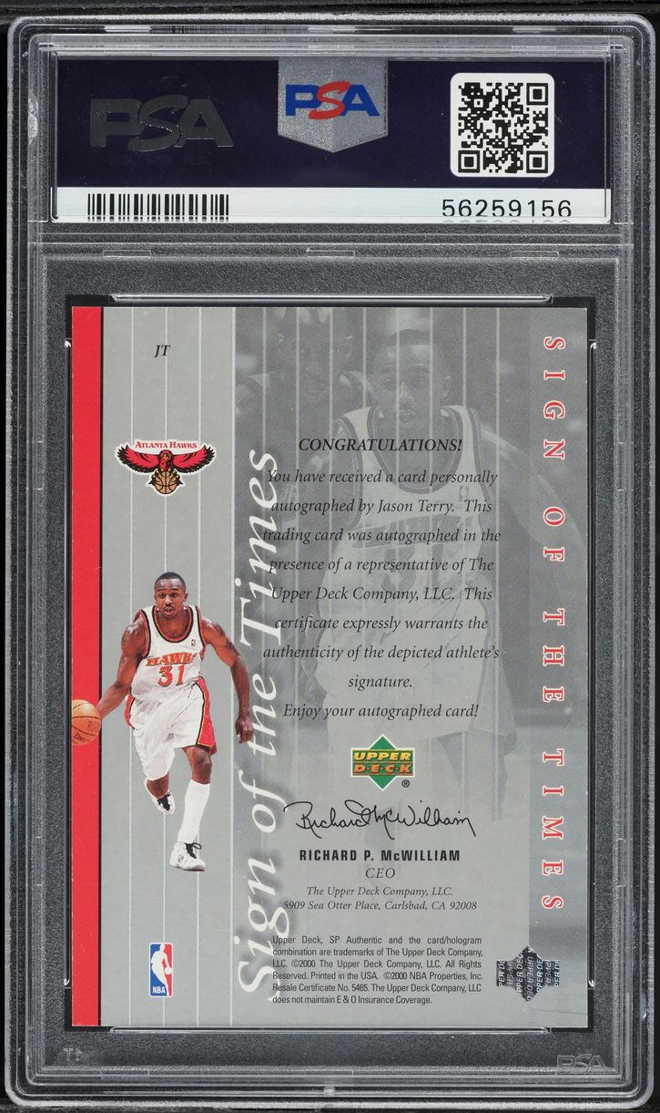 1999 SP Authentic Sign Of The Times Jason Terry AUTO #JT PSA 10 GEM MINT