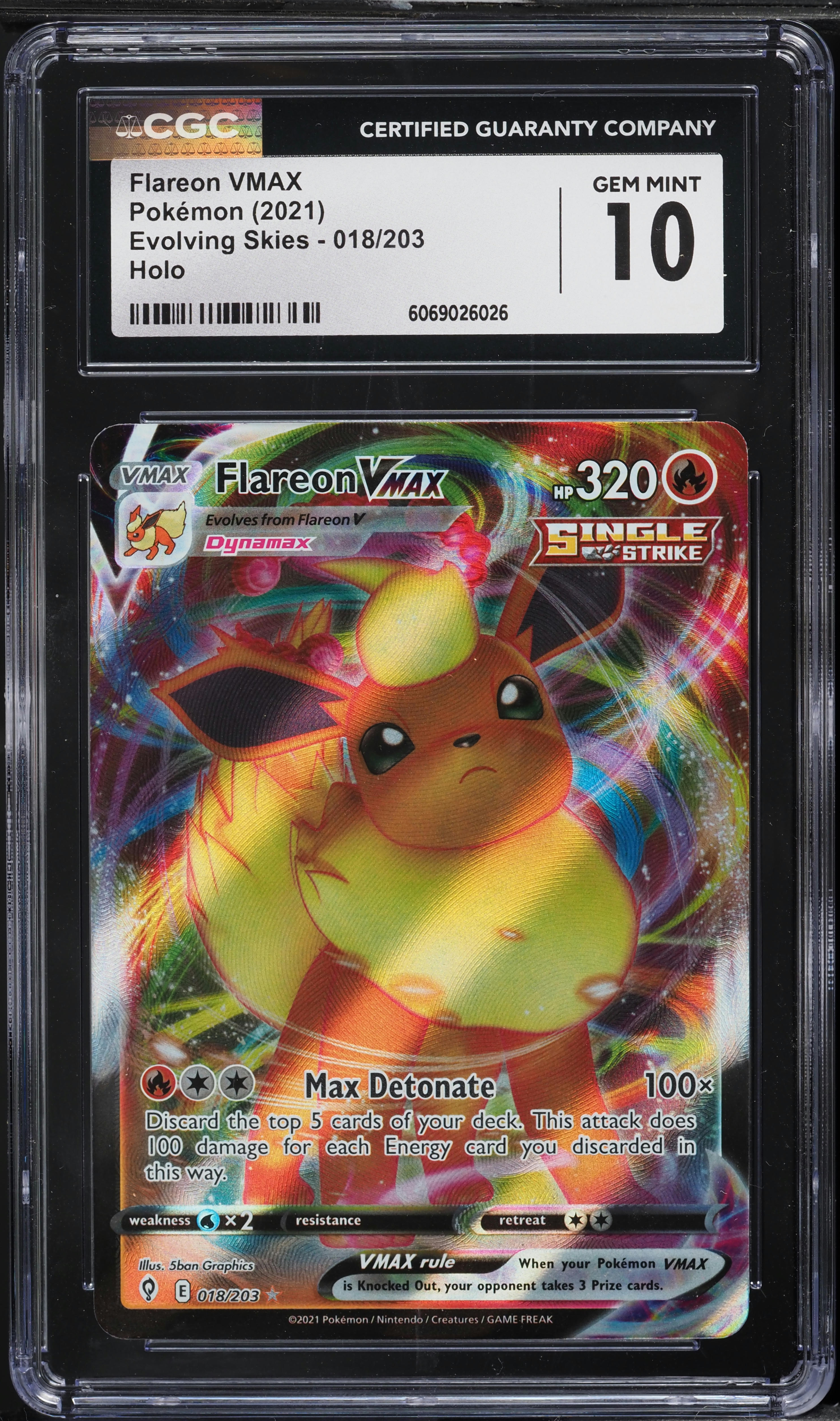 2021 Pokemon Sword & Shield Evolving Skies Flareon VMAX #18 CGC 10