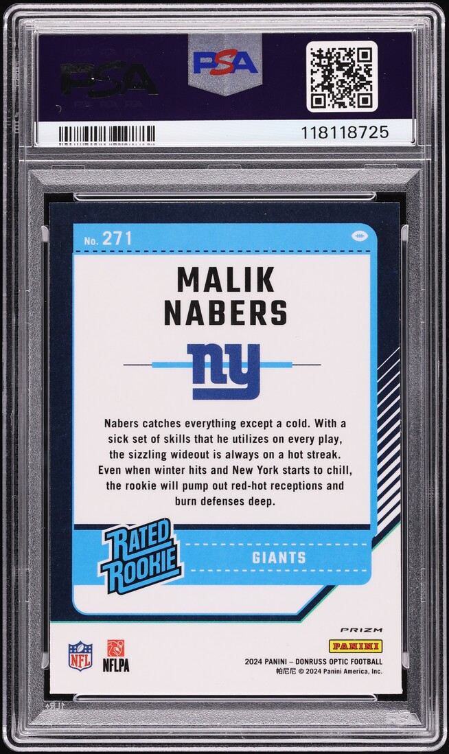 2024 Donruss Optic Purple Shock Malik Nabers ROOKIE #271 PSA 4 VGEX