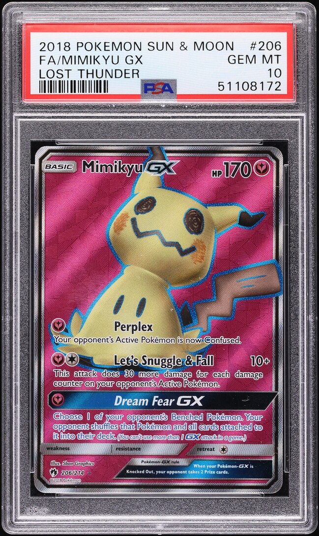 2018 Pokemon Sun & Moon Lost Thunder Full Art Mimikyu GX #206 PSA