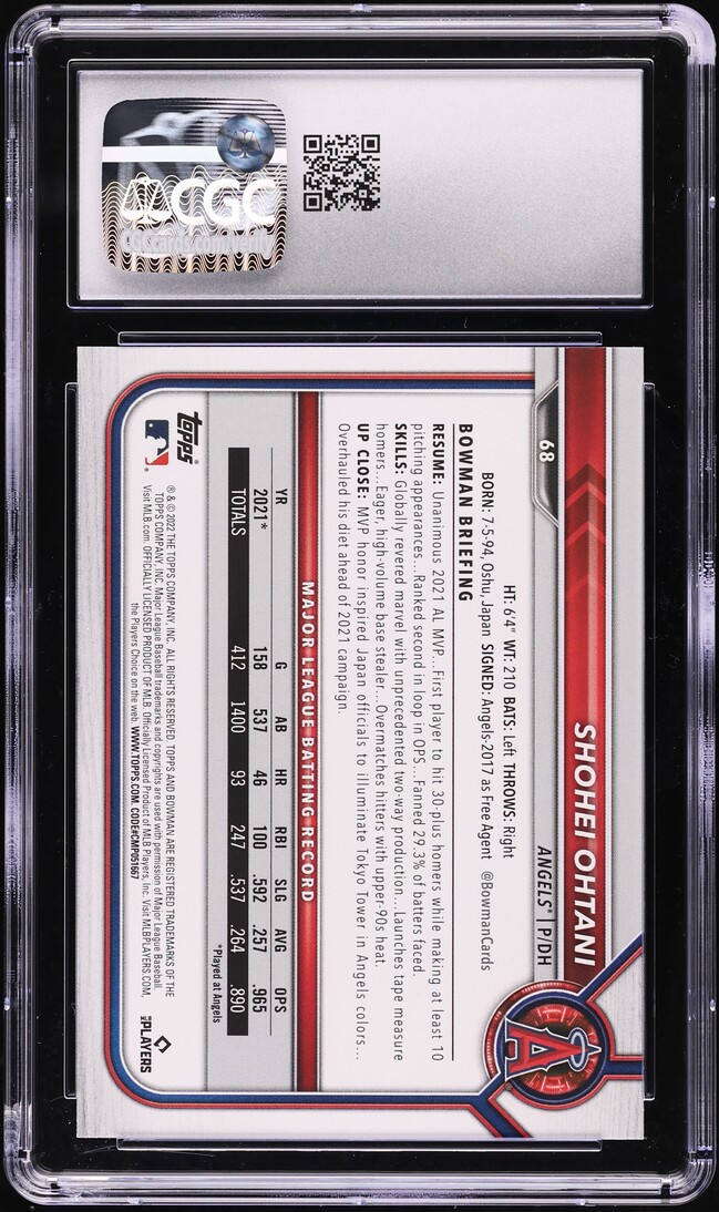 2022 Bowman Shohei Ohtani #68 CGC 10 GEM MINT