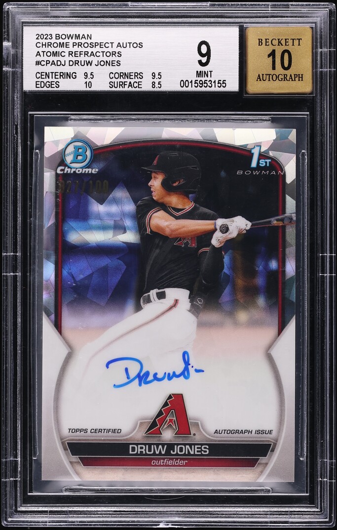 2023 Bowman Chrome Atomic Refractors Druw Jones PROSPECT AUTO /100 #CPADJ BGS 9