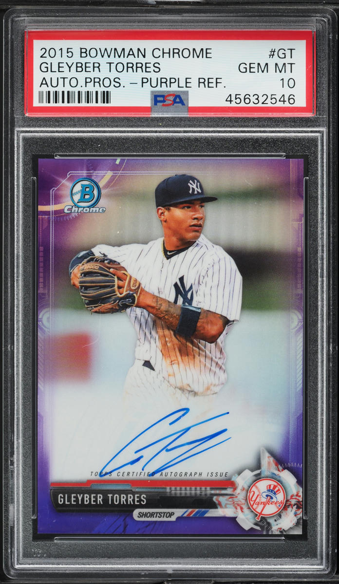 2015 Bowman Chrome Purple Refractor Gleyber Torres PROSPECT AUTO /250 PSA 10 GEM