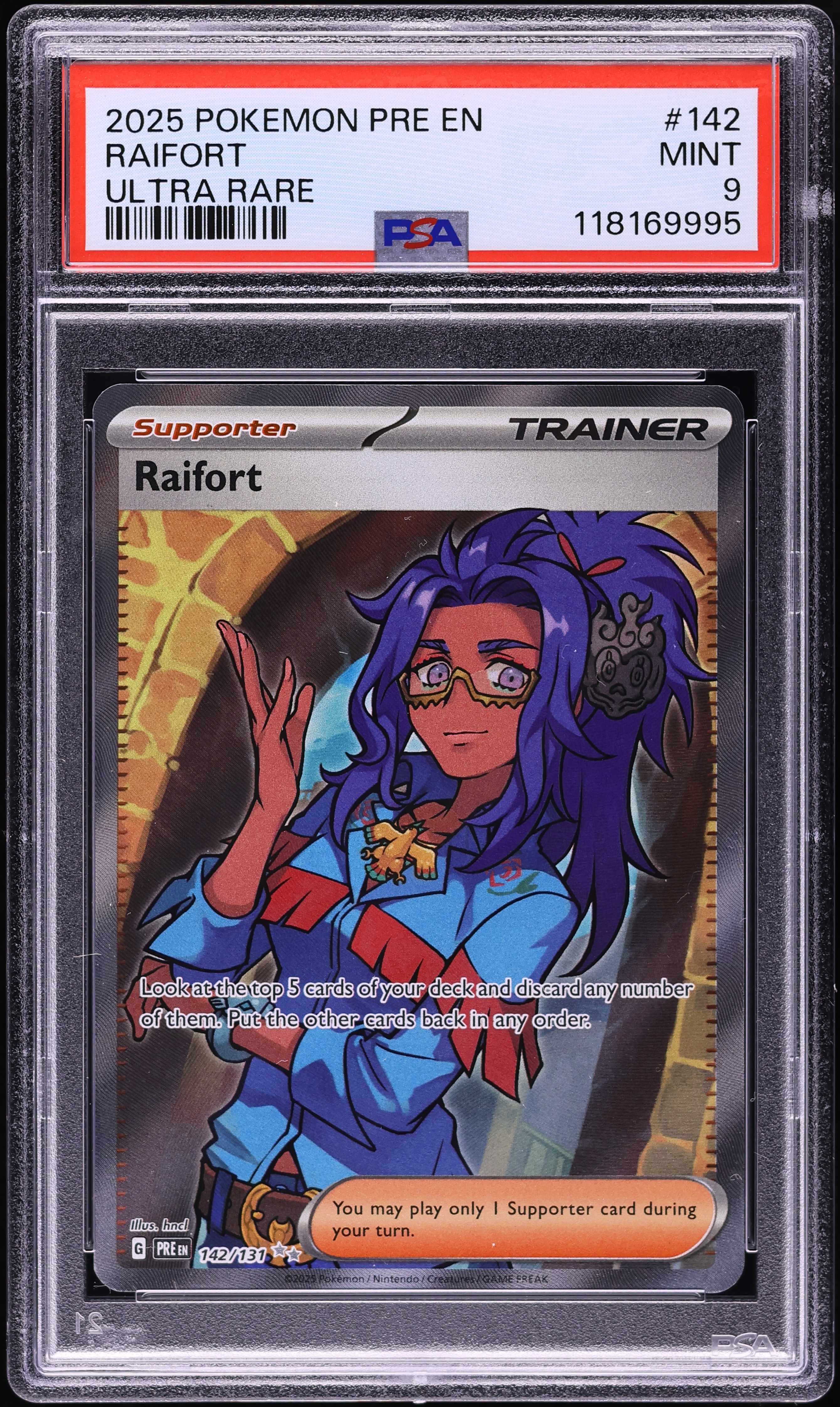 2025 Pokemon SV Prismatic Evolutions Full Art Raifort #142 PSA 9