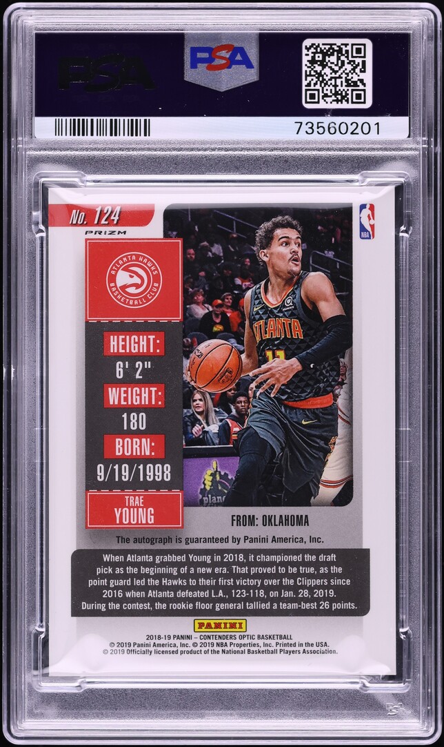 2018 Panini Contenders Optic Trae Young ROOKIE AUTO #124 PSA 9 MINT