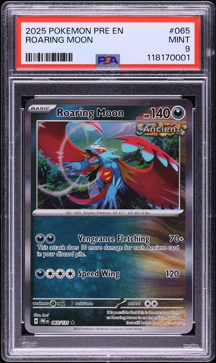 2025 Pokemon SV Prismatic Evolutions Holo Roaring Moon #65 PSA 9 MINT