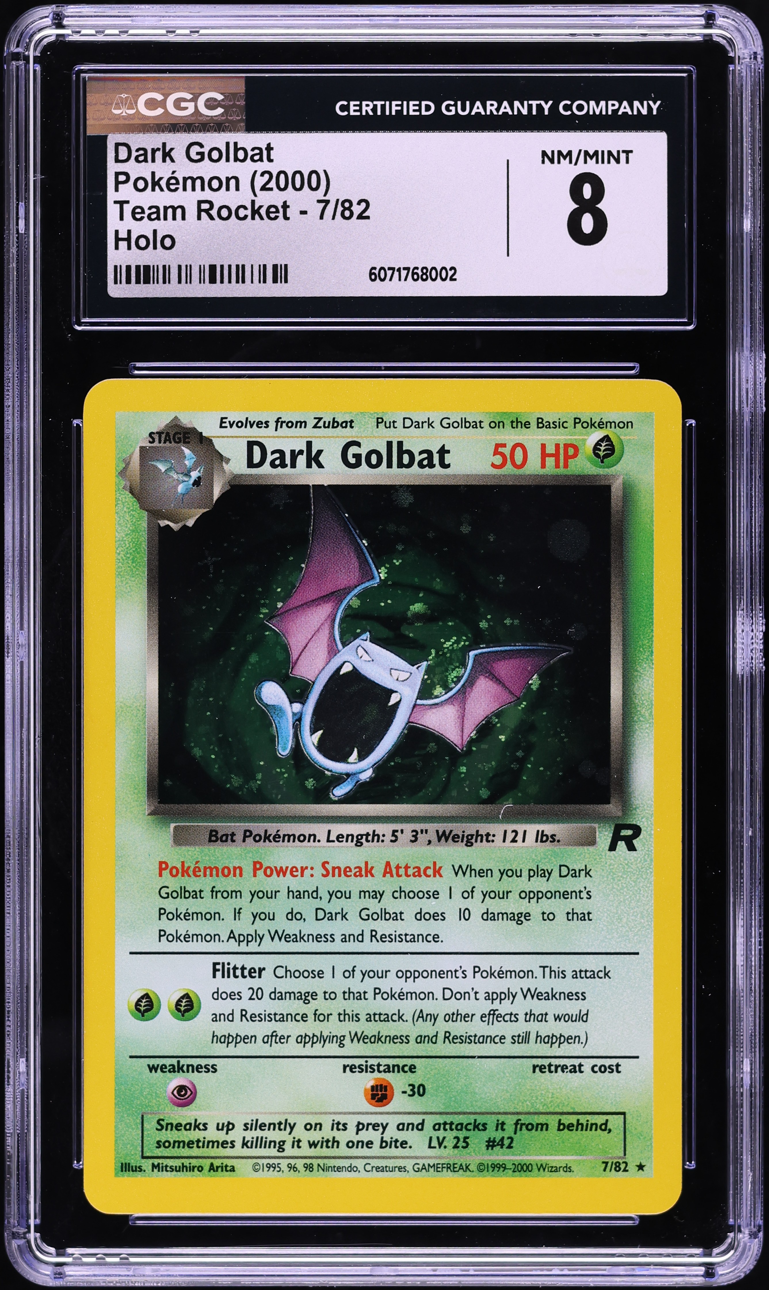 2000 Pokemon Team Rocket Holo Dark Golbat #7 CGC 8 NM-MT on