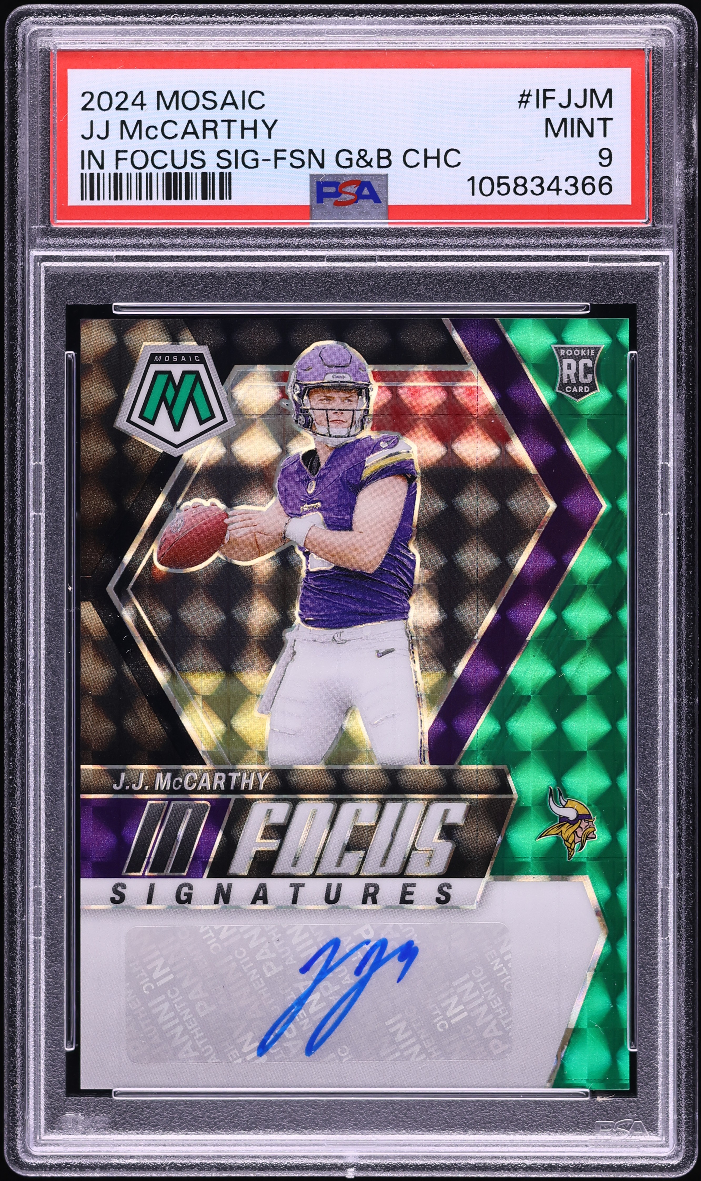 2024 Panini Mosaic In Focus Green Black Choice McCarthy RC AUTO