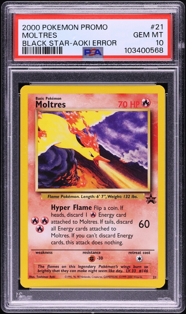 2000 Pokemon Black Star Promo Aoki Error Moltres #21 PSA 10 GEM MINT