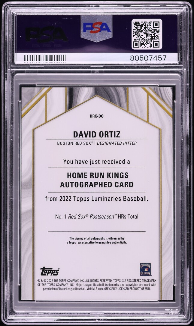 2022 Topps Luminaries Home Run Kings Red David Ortiz AUTO 1/10 #HRK-DO PSA 10 GEM MINT