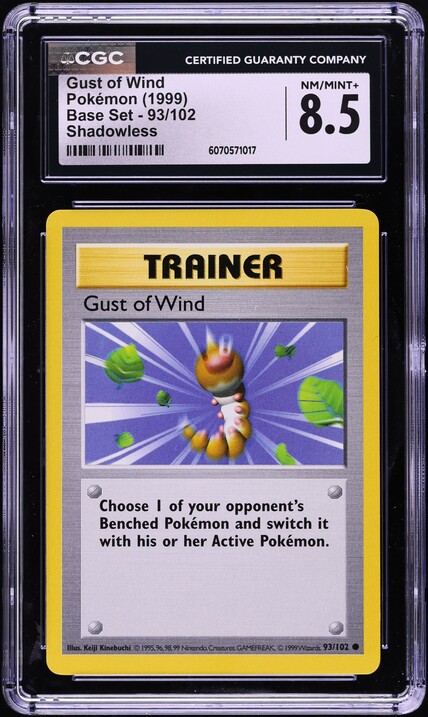 1999 Pokemon Base Set Shadowless Gust Of Wind #93 CGC 8.5 NM-MT+