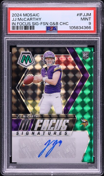 2024 Panini Mosaic In Focus Green Black Choice McCarthy RC AUTO