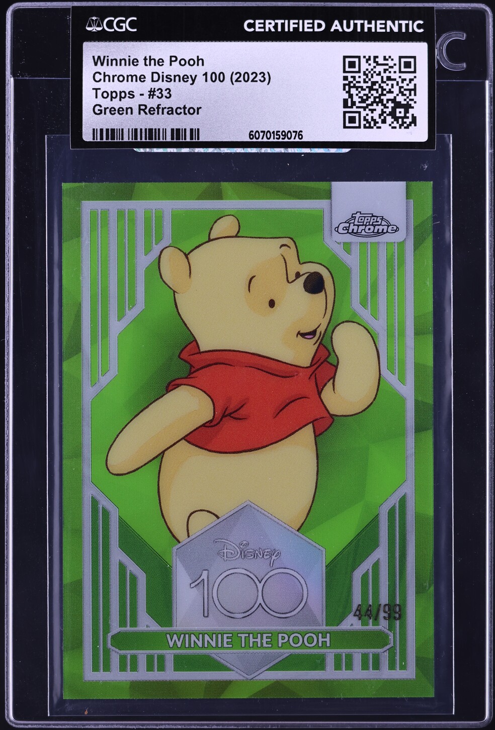 2023 Topps Chrome Disney 100 Green Refractor Winnie The Pooh /99 #33 CGC AUTH