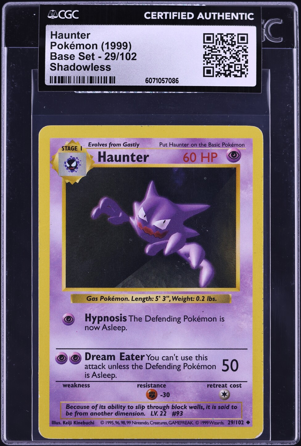1999 Pokemon Base Set Shadowless Haunter #29 CGC AUTH on Fanatics Collect