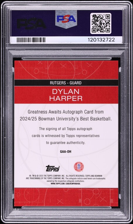 2024 Bowman University Greatness Orange Mini Diamond Dylan Harper ROOKIE AUTO /25 PSA 8 NM-MT