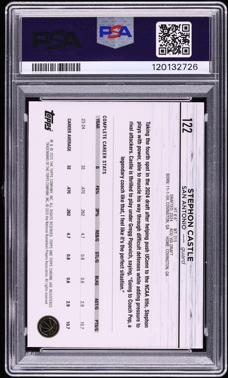 2024 Topps Chrome Purple Sonar Stephon Castle ROOKIE /275 #122 PSA 9 MINT