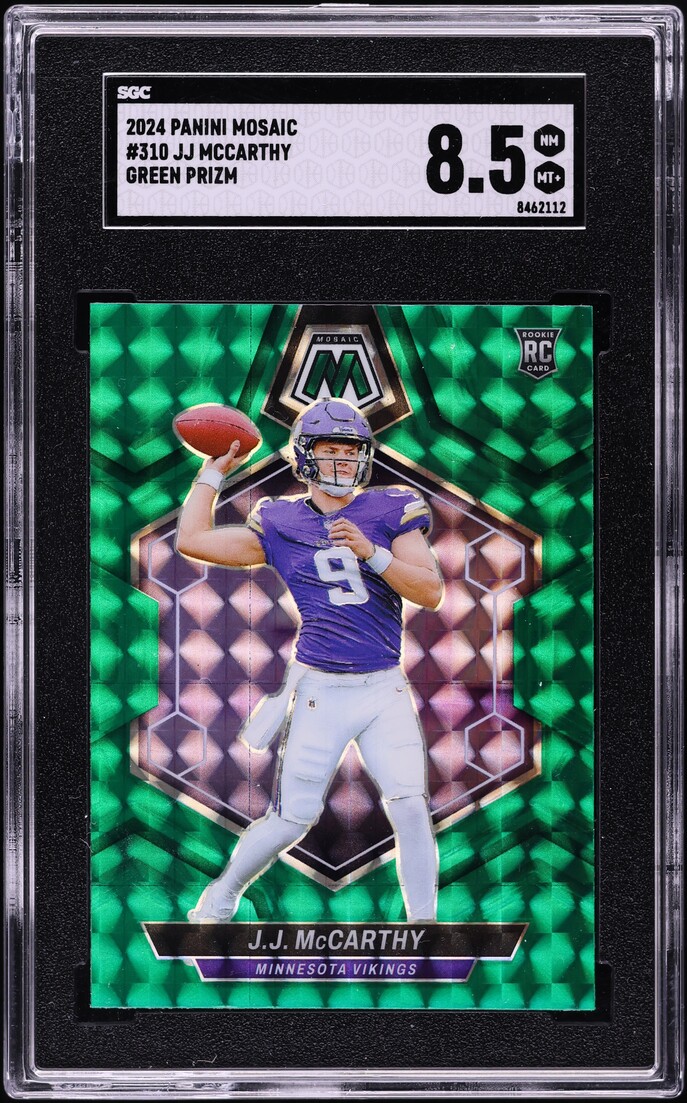 2024 Panini Mosaic Green Prizm J.J. McCarthy ROOKIE #310 SGC 8.5 NM-MT+
