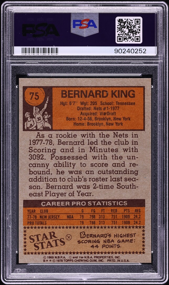 1978 Topps Basketball Bernard King ROOKIE #75 PSA 9 MINT