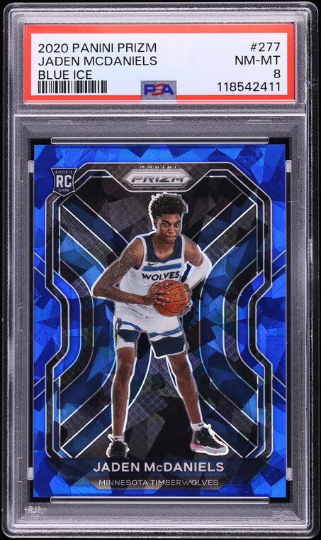2020 Panini Prizm Blue Ice Jaden McDaniels ROOKIE /125 #277 PSA 8