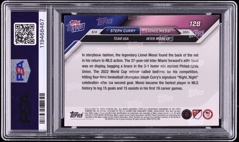 2024 Topps Now MLS Stephen Curry Lionel Messi #128 PSA 10 GEM MINT