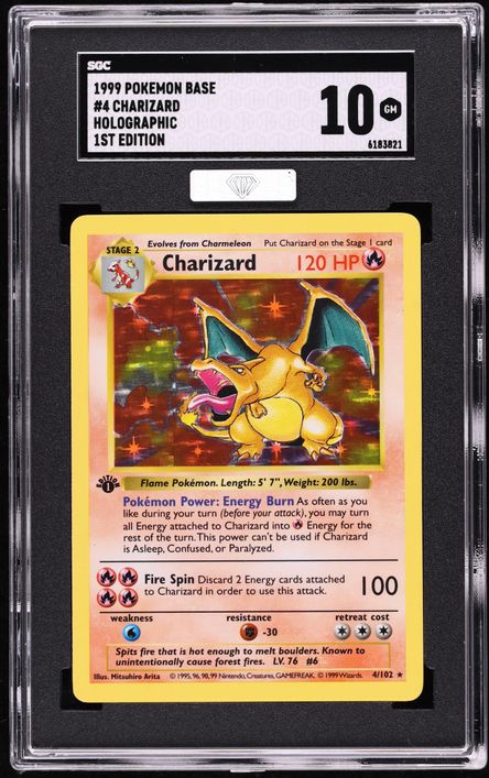 1999 Pokemon Base Set Shadowless 1st Edition Holo Charizard #4 PSA 9 MINT  on Fanatics Collect