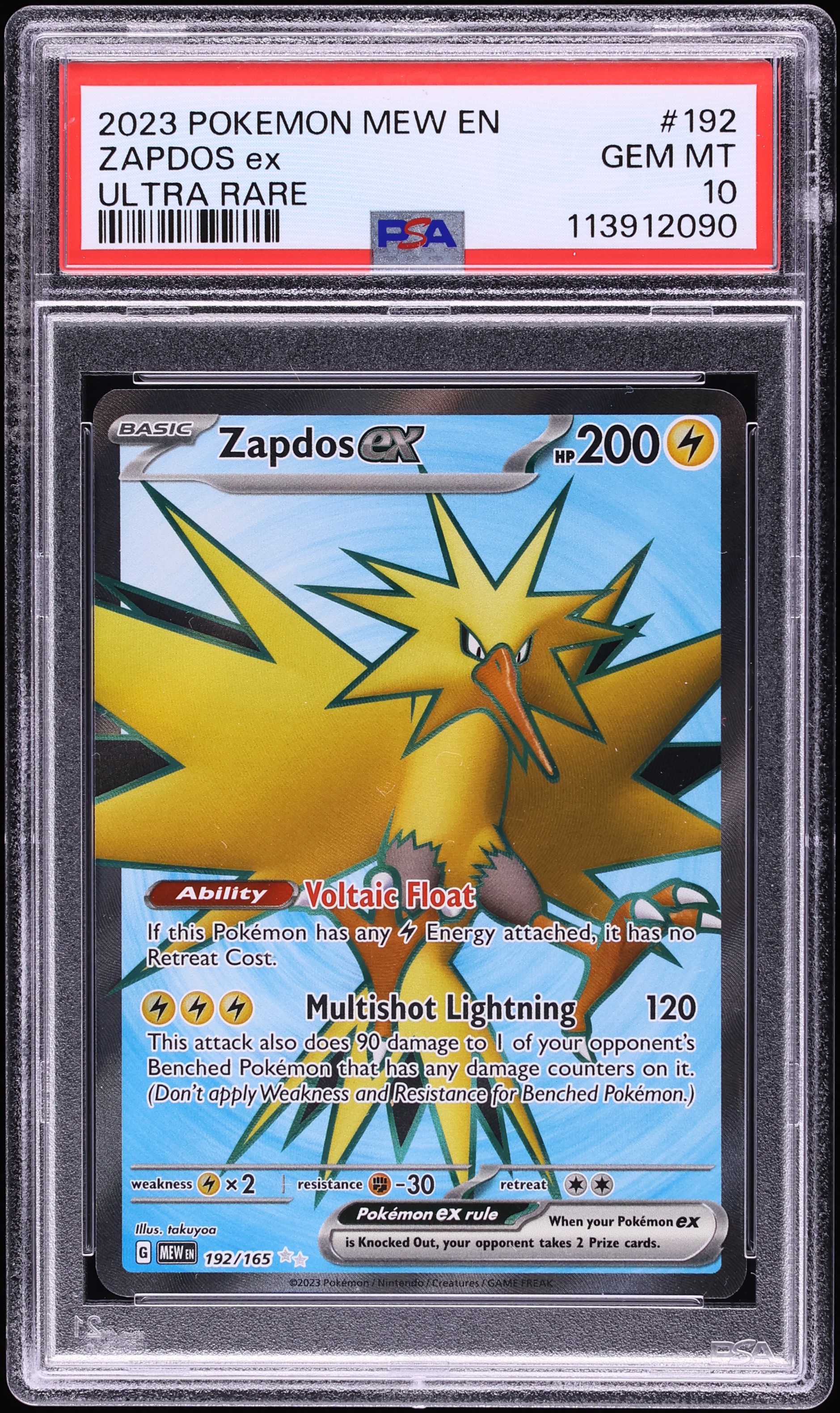 2023 Pokemon Scarlet & Violet 151 Full Art Zapdos ex #192 PSA 10